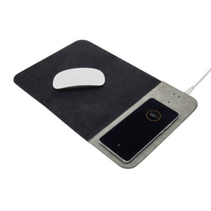 MOP019, MOUSE PAD CARGADOR EXPERT Mouse pad con cargador inalámbrico de 10W. Incluye 3 LEDs indicadores de carga y cable auxiliar tipo C de 1m.