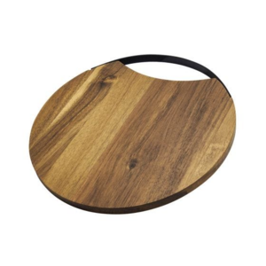 PWT400, TABLA RISETA. Tabla redonda de madera acacia para picar, con asa de metal.