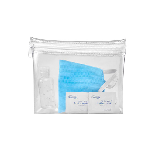 SLD062, SET ANTIBACTERIAL(Contiene 1 gel antibacterial de 40 ml, 2 toallitas desinfectantes y un cubrebocas de doble capa, material Non-woven, lavable y puede utilizarse un aproximado de 5 veces.)